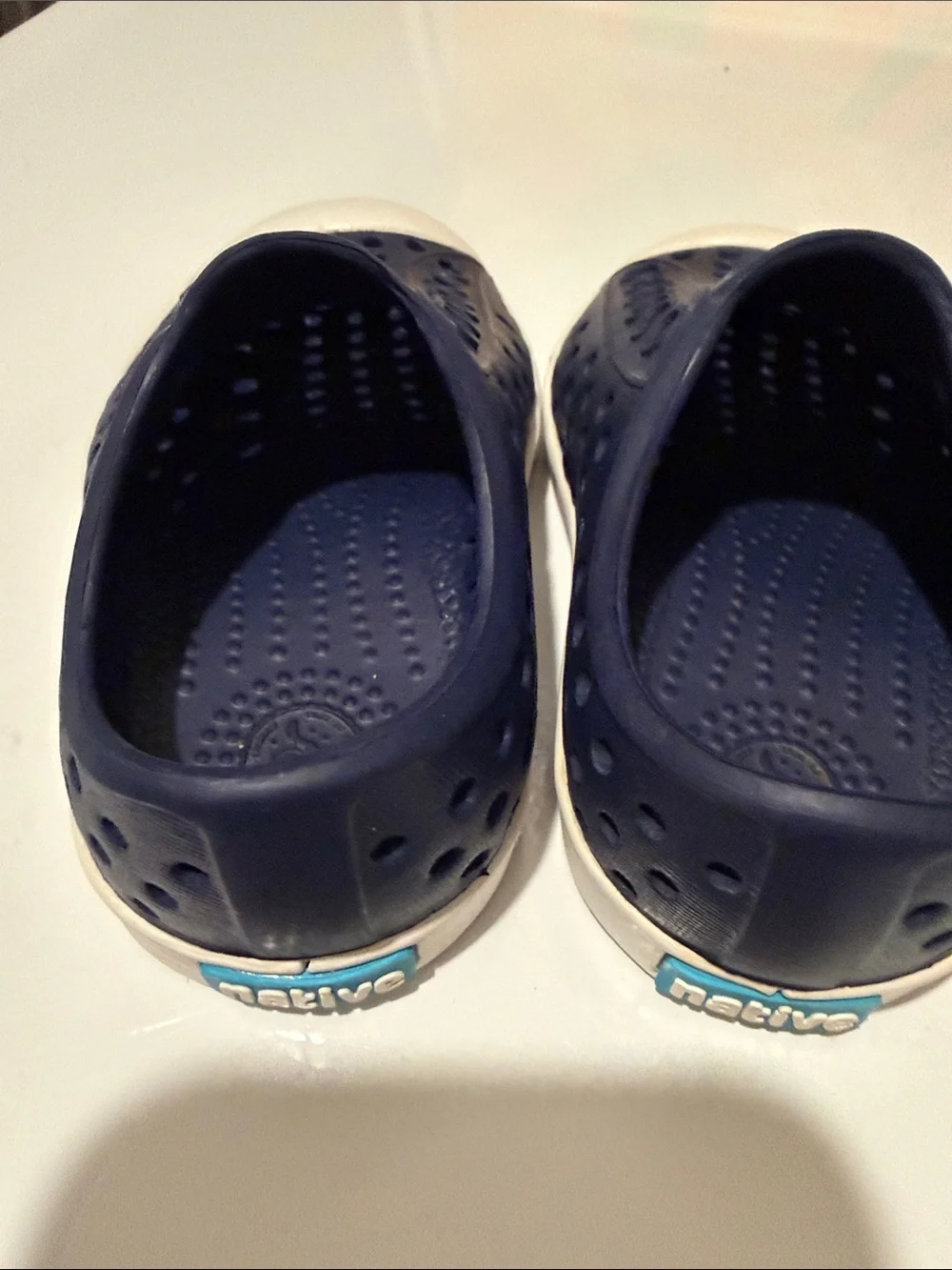 Native Slip-On Kids Water Shoes in Navy and White